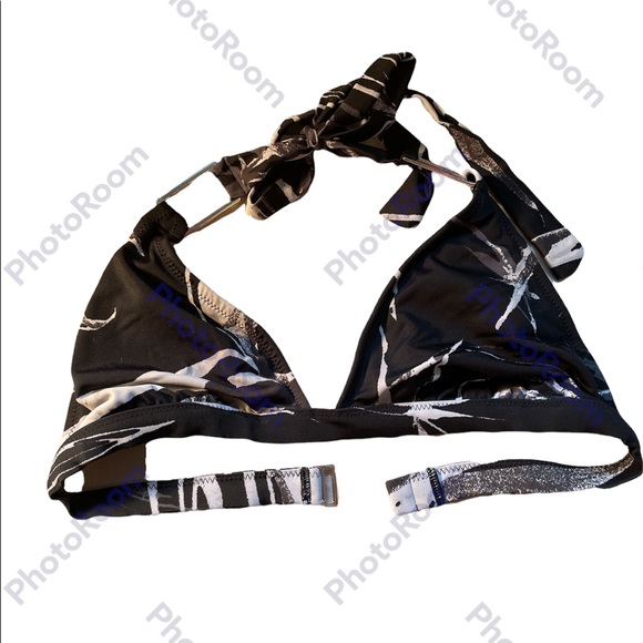 Black White Grey Leaf Print Bikini Tie Around the neck, Silver Plates for effect - Picture 3 of 10